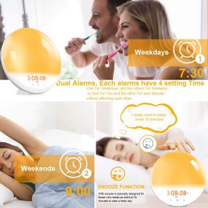 Lichtwecker Wake Up Licht FM Radio Alarm Tageslichtwecker Simulation Lampe Light für Erwachsene und Kinder