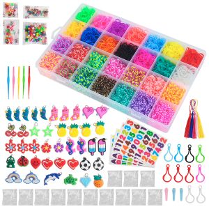 Loom Set Bands Gummibänder Starter Box mit Webhaken und Charms Anhänger